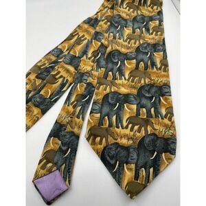 Jimmy V Jim Valvano Elephant Print Silk Tie Mens Gold Grey Safari Collection One